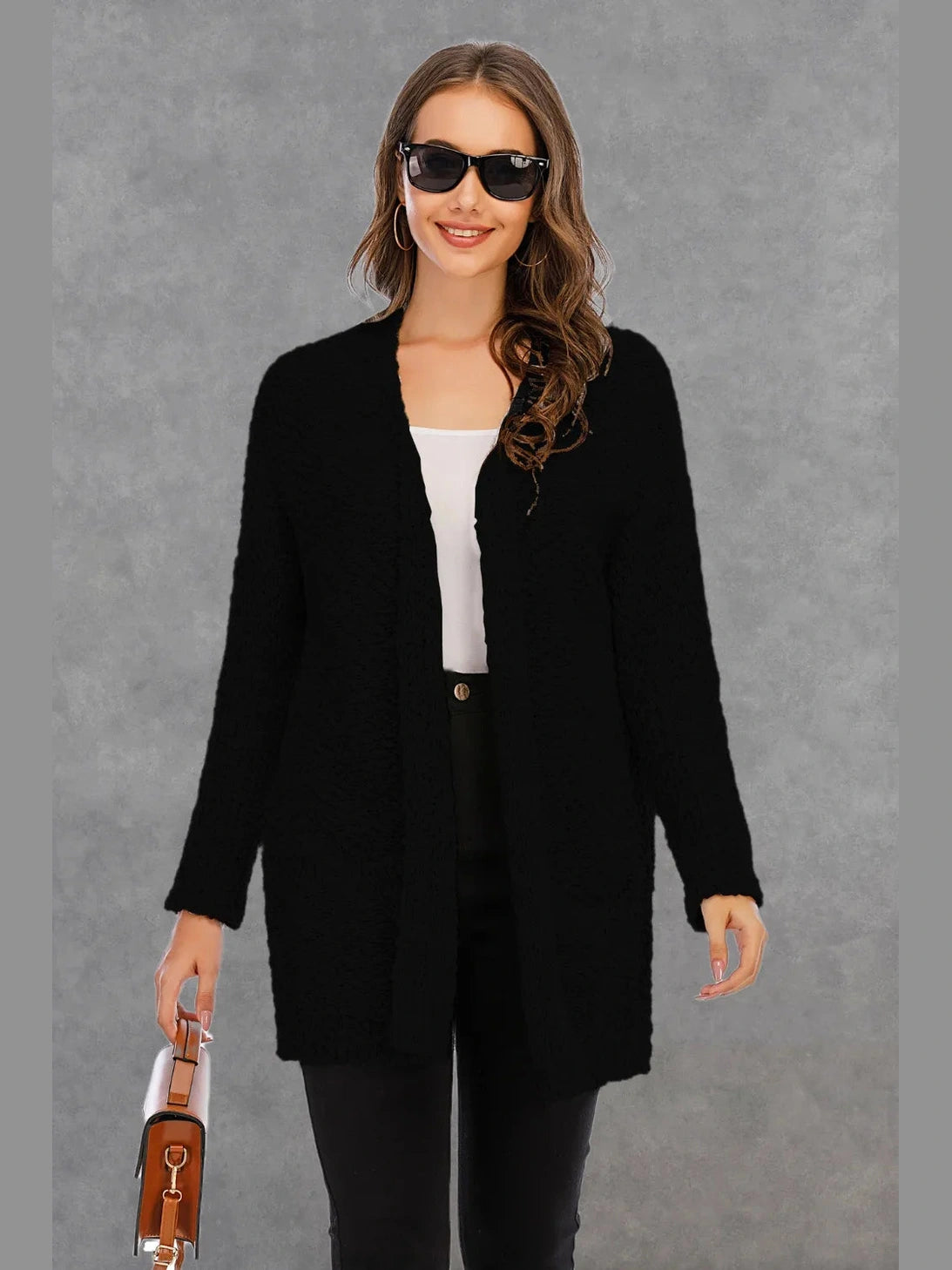 Angel Wings Pocketed Open Front Long Sleeve Cardigan nicholesgifts