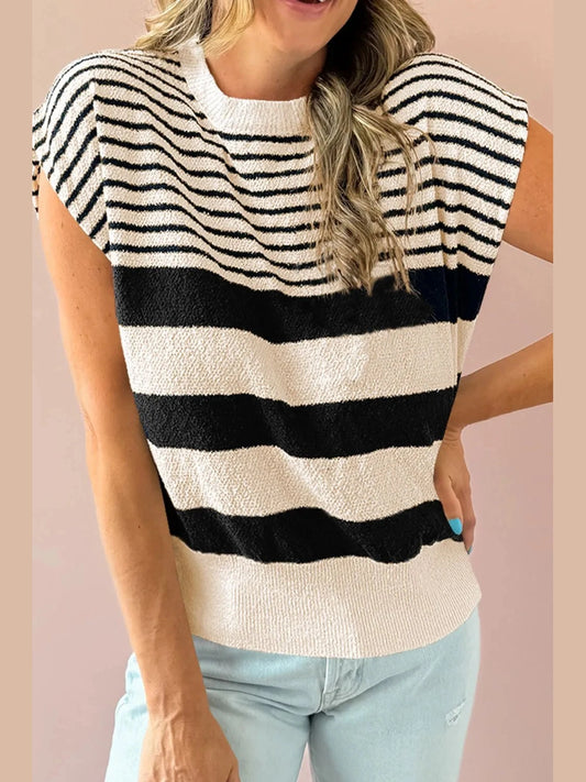 Striped Round Neck Sweater Vest nicholesgifts