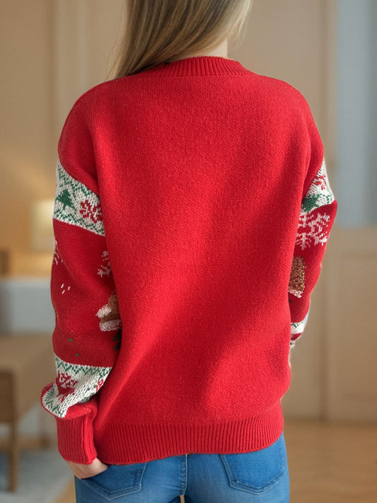 Christmas Element Round Neck Long Sleeve Sweater nicholesgifts