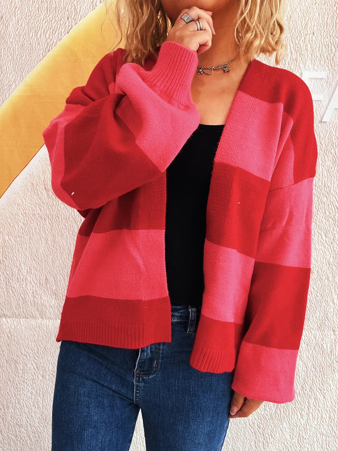 Color Block Open Front Cardigan