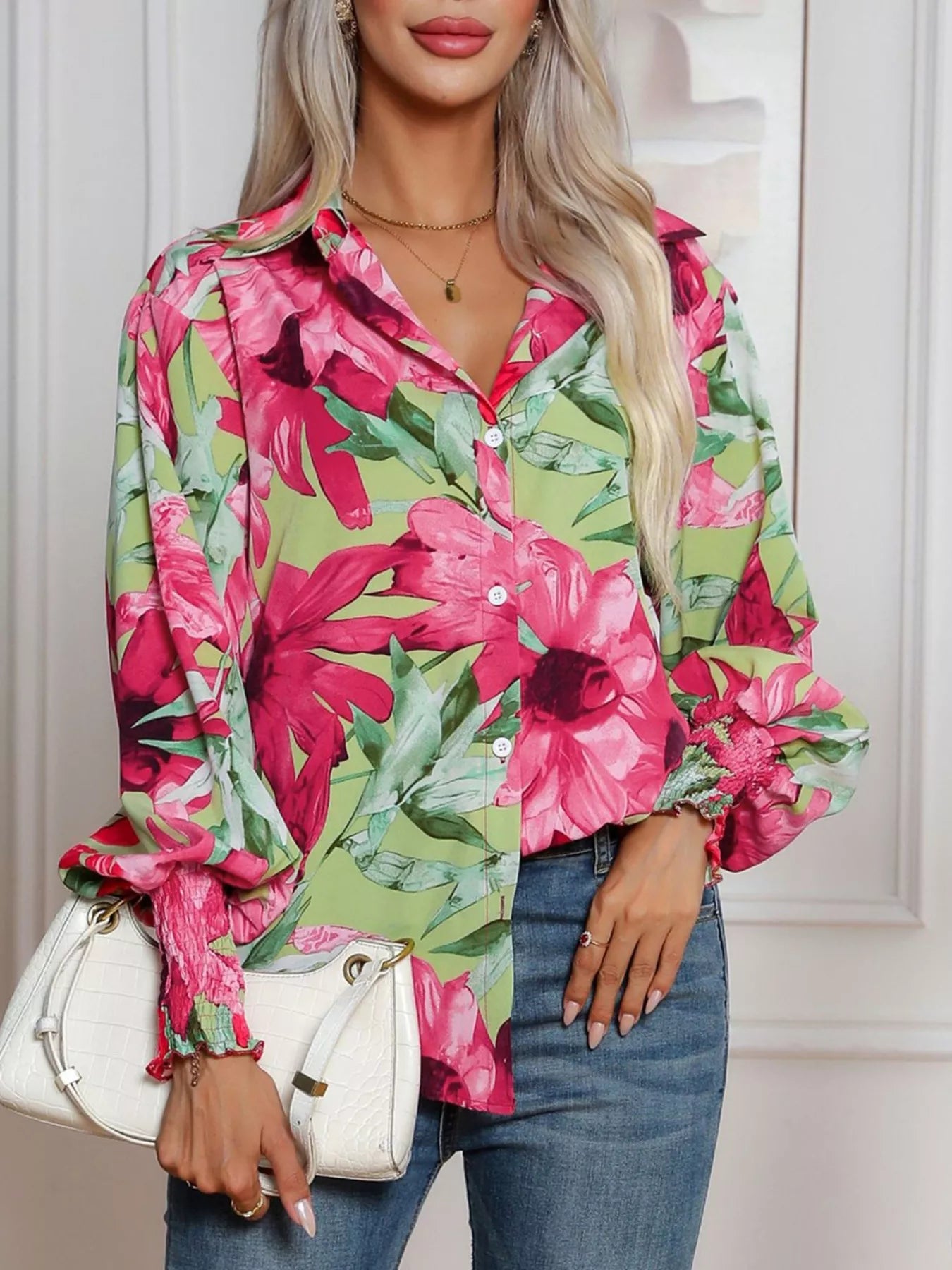 Printed Button Up Long Sleeve Shirt NicholesGifts