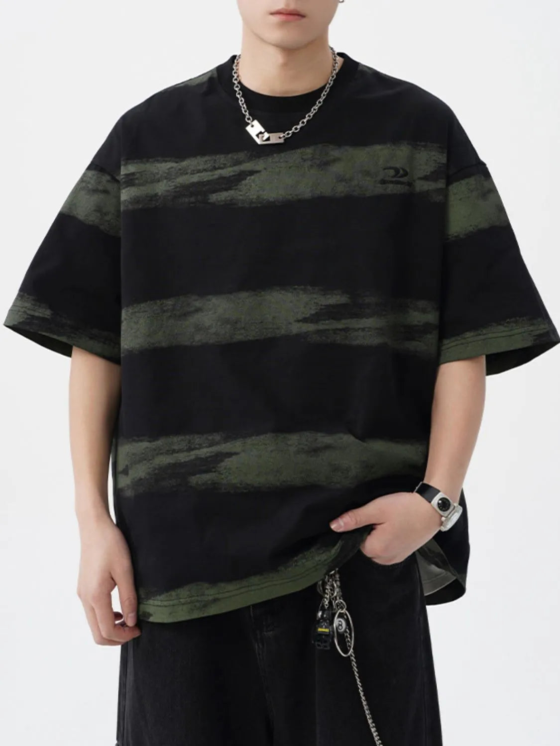 Men's Plus Size Basic style Round Neck Striped T-Shirt NicholesGifts