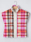 Sherpa Plaid Snap Down Vest Coat nicholesgifts