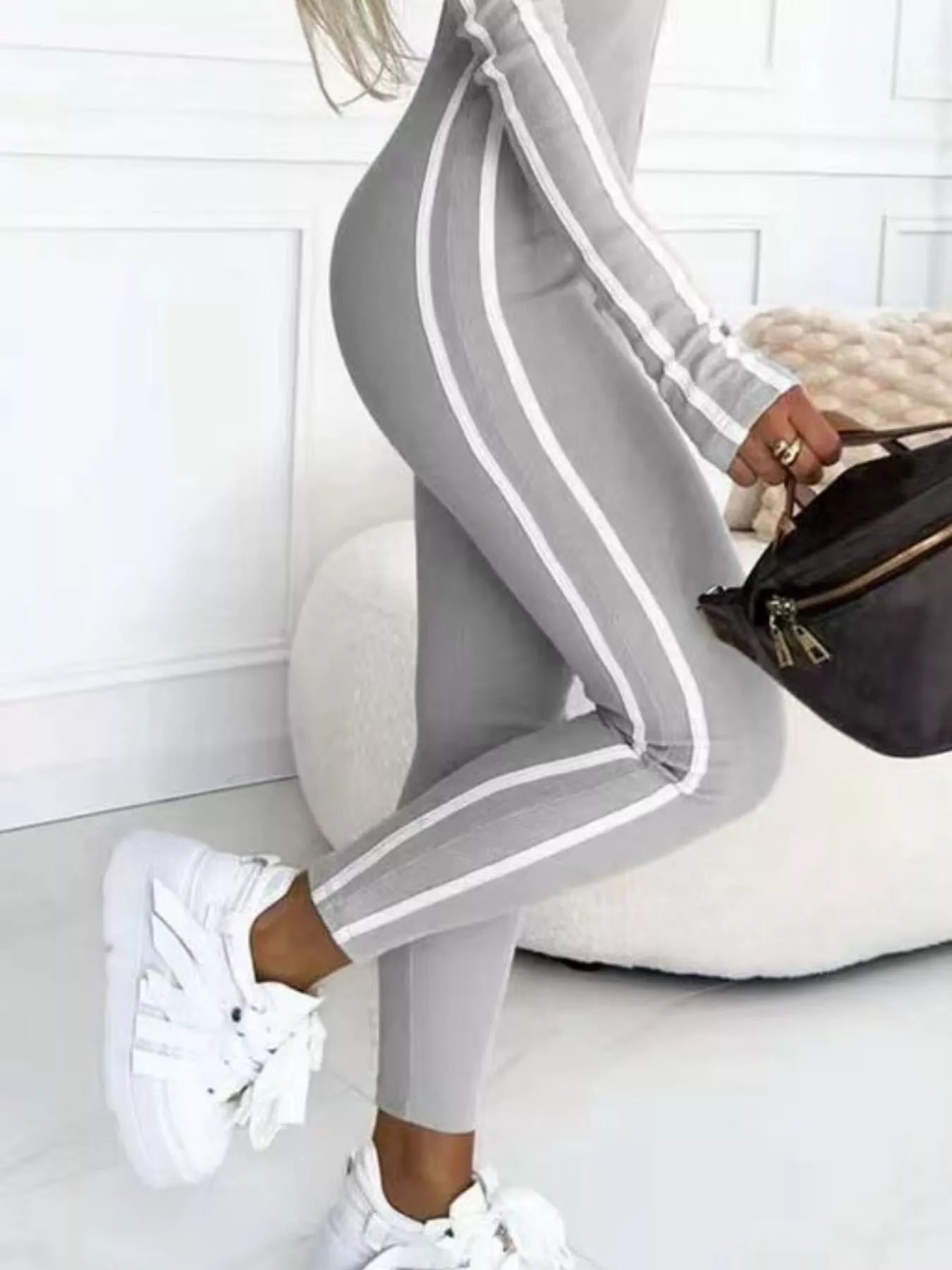Full Size Stripe Zip-Front Long Sleeve Jumpsuit Plus Size nicholesgifts