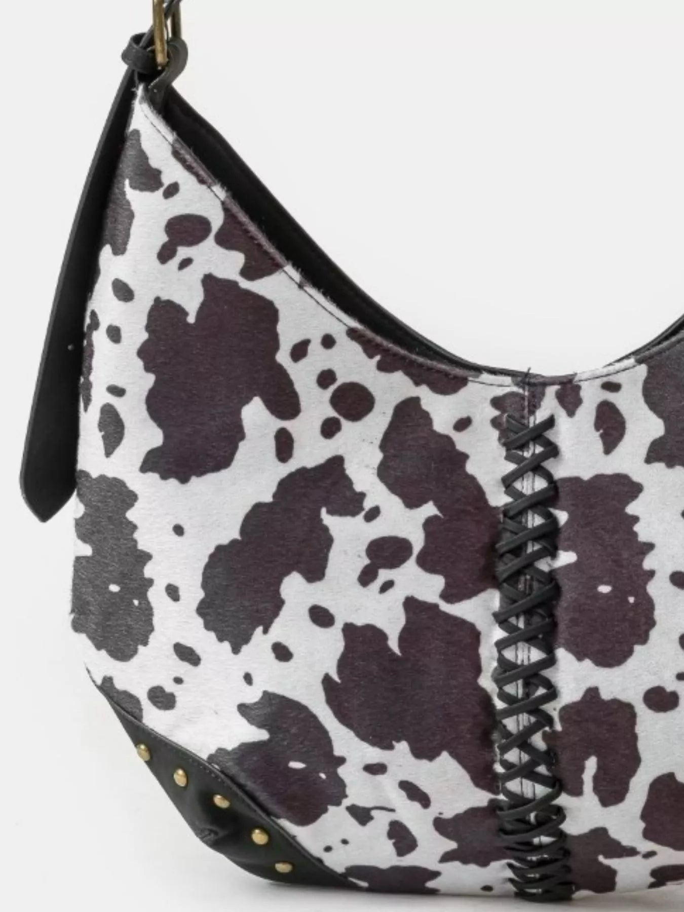 Fame Cow Print Hobo Shoulder Bag with Studded Details nicholesgifts