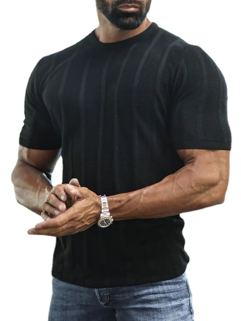 Men's Plus Size Striped Round Neck Short Sleeve T-Shirt NicholesGifts