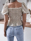 Frill Smocked Square Neck Short Sleeve Blouse nicholesgifts