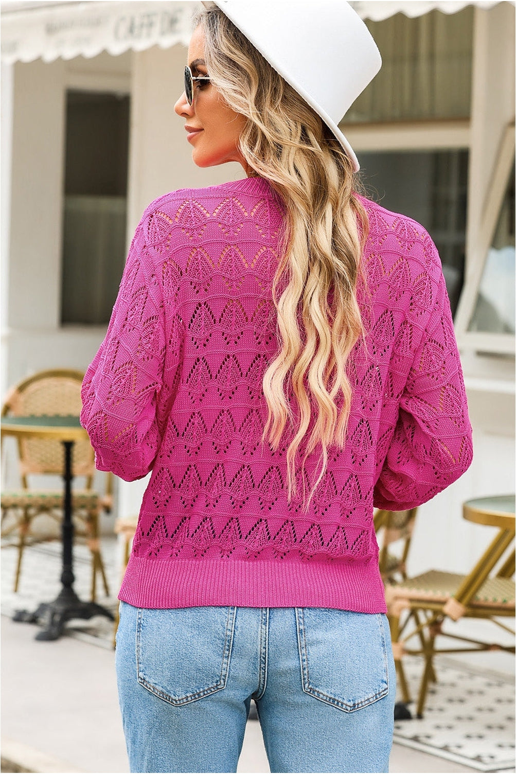 Openwork V-Neck Cardigan nicholesgifts