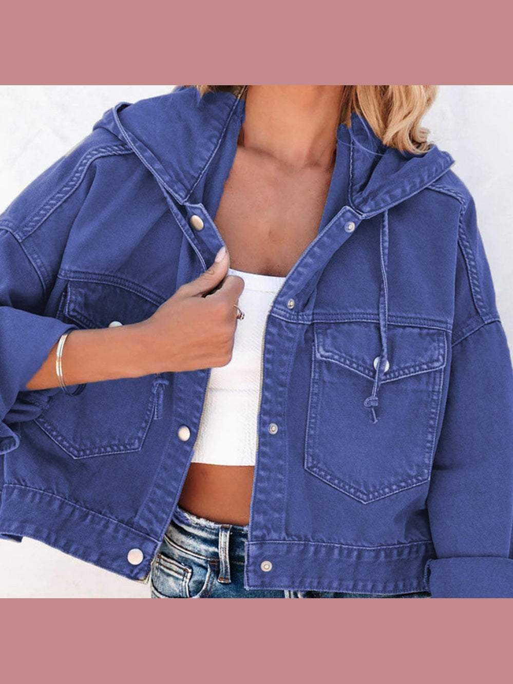 Hooded Dropped Shoulder Denim Jacket nicholesgifts