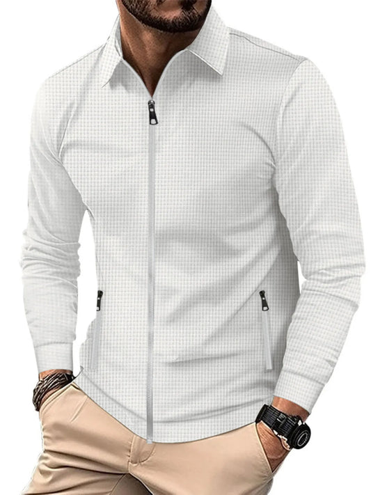 Men's Full Size Waffle Knit Zip Up Jacket Plus Size Trendsi