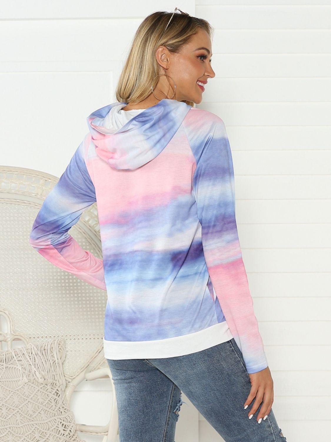 Shiny Full Size Tie-Dye Long Sleeve Hoodie Trendsi