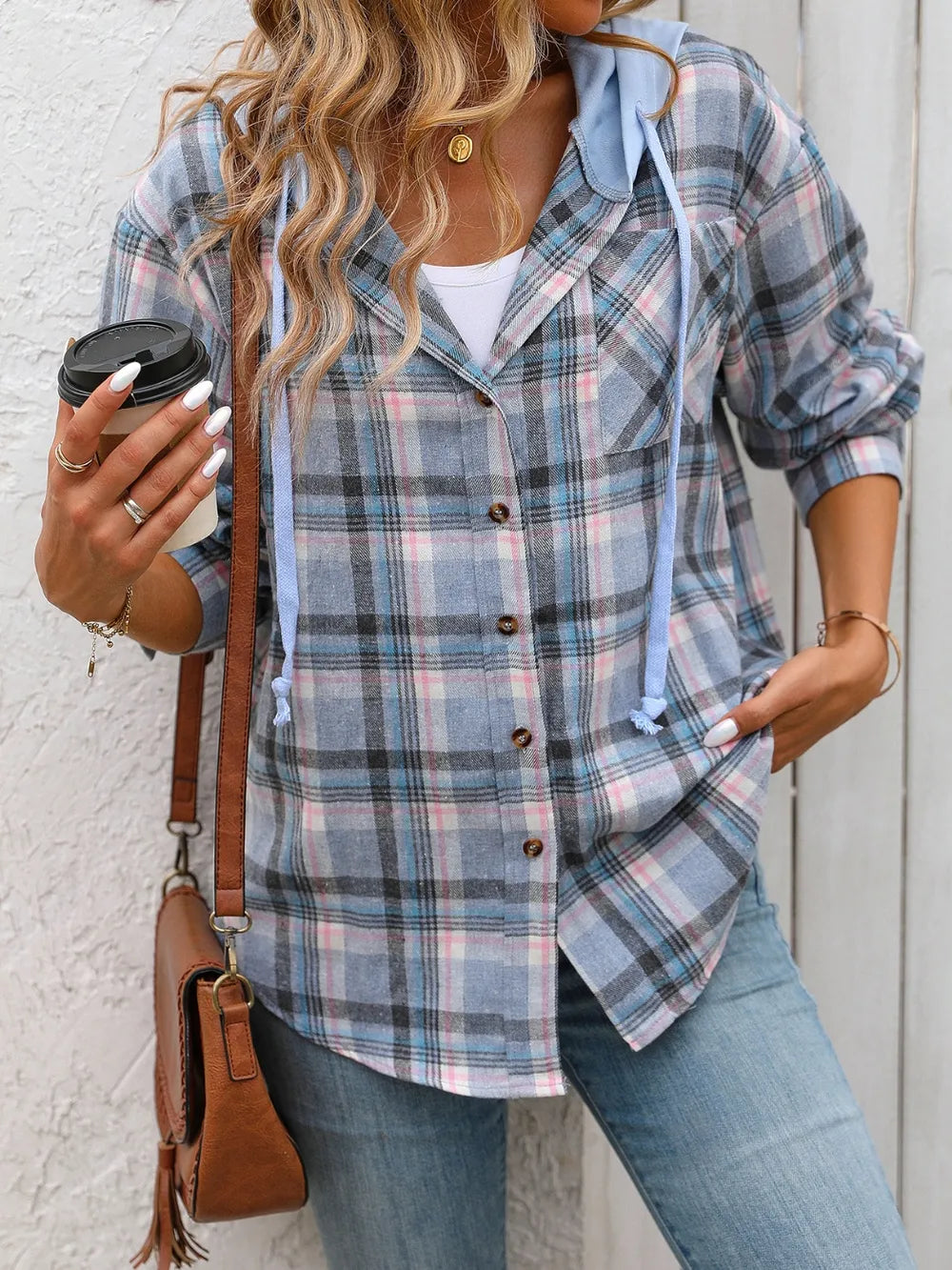 Plaid Long Sleeve Hooded Jacket nicholesgifts