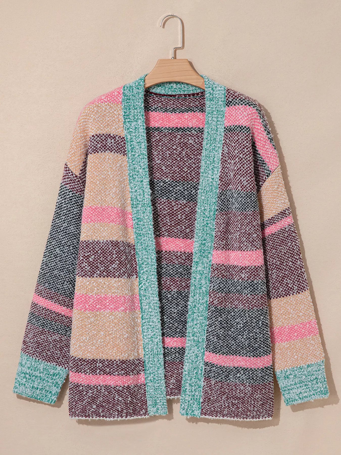 Color Block Striped Side Slit Open Front Cardigan