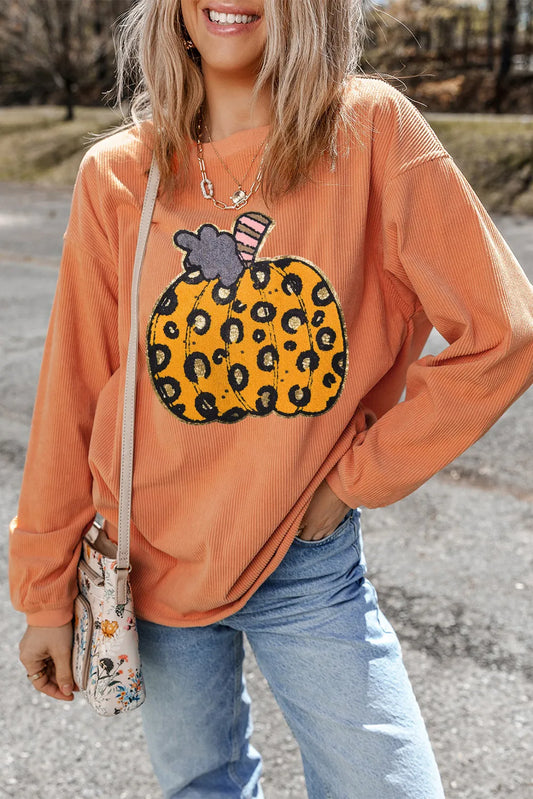 Pumpkin Round Neck Long Sleeve Sweatshirt NicholesGifts
