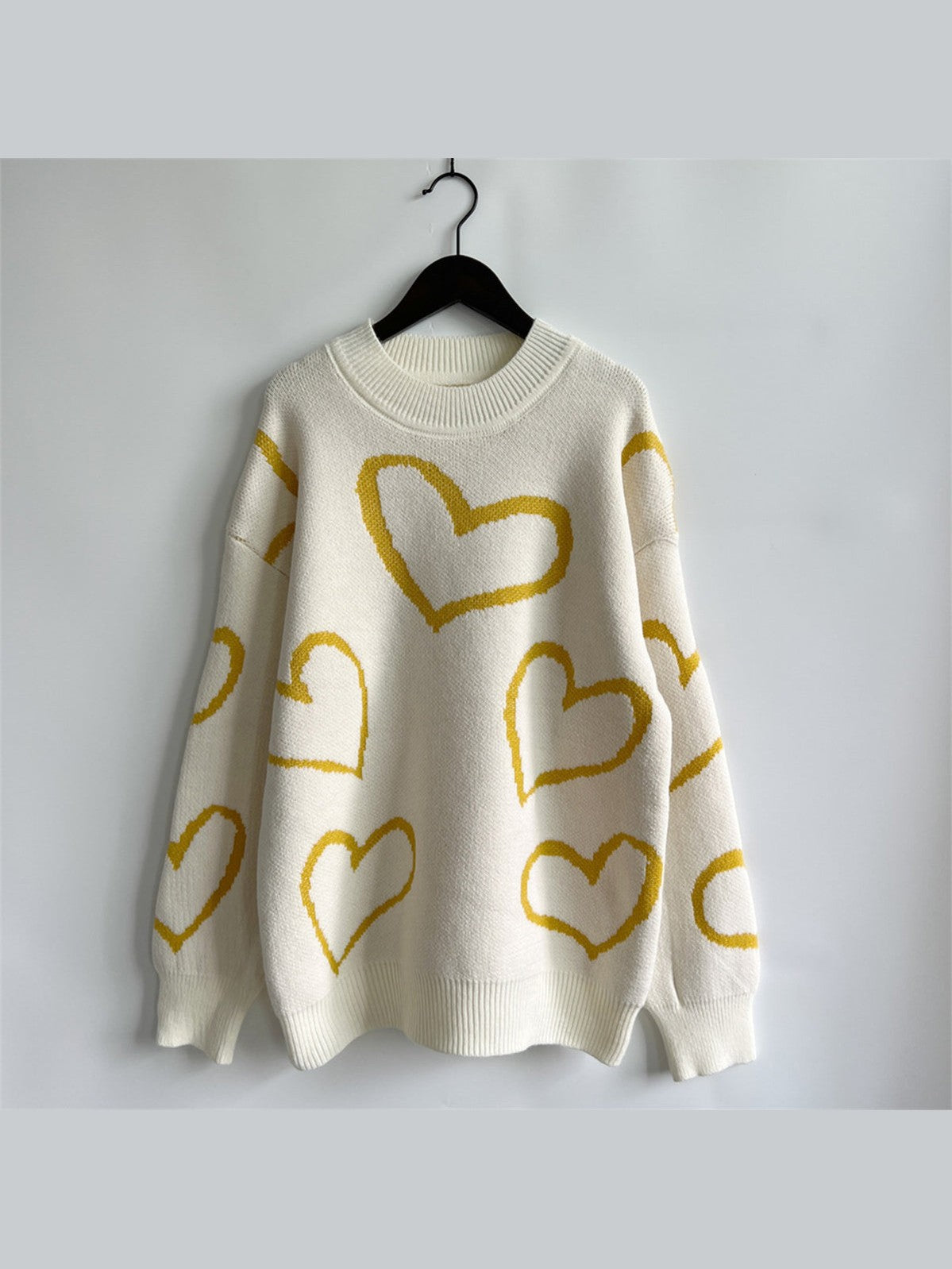 Heart Pattern Long Sleeve Sweater Trendsi