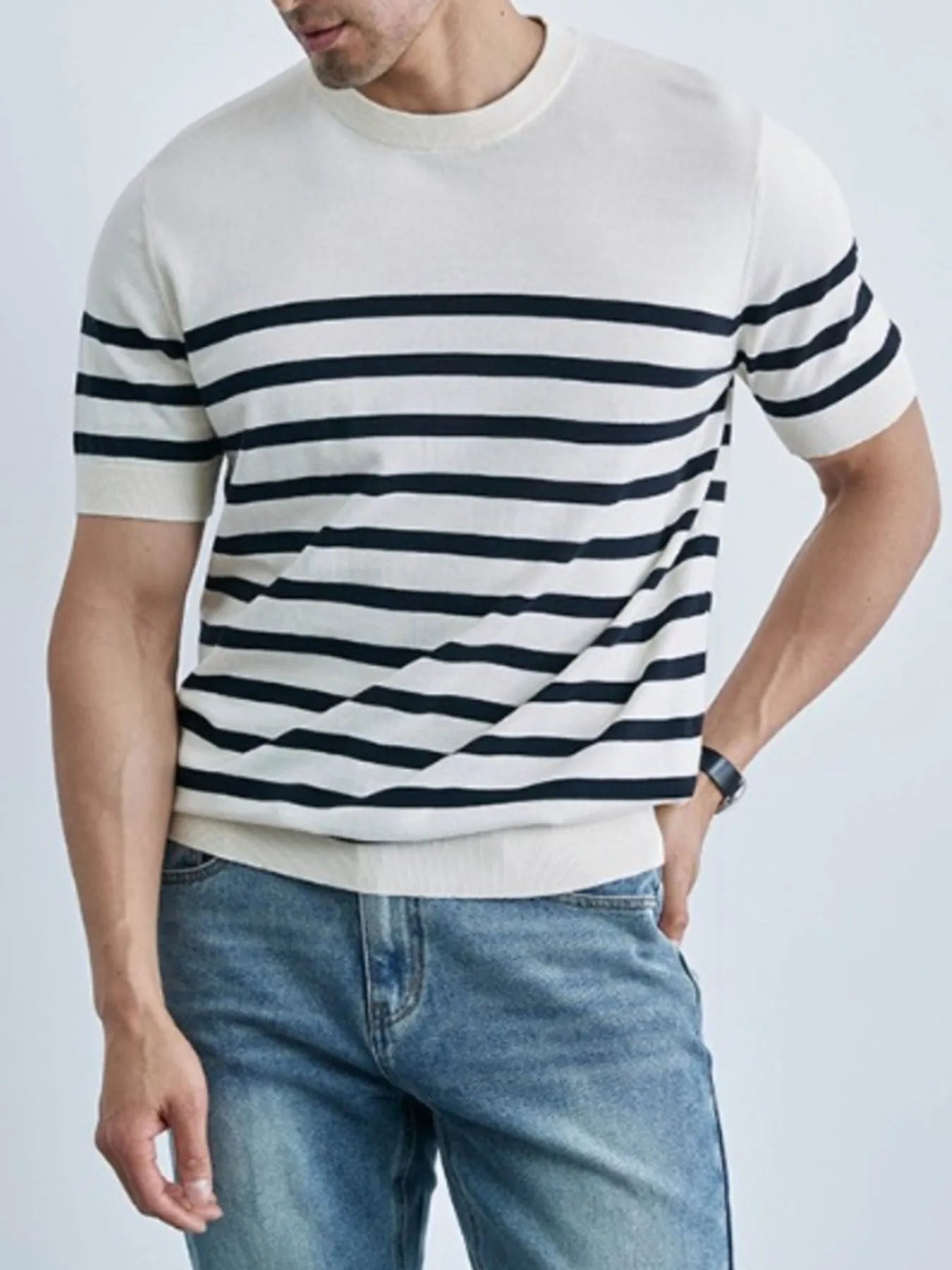 Men's Classic Striped Short Sleeve Knit T-Shirt NicholesGifts