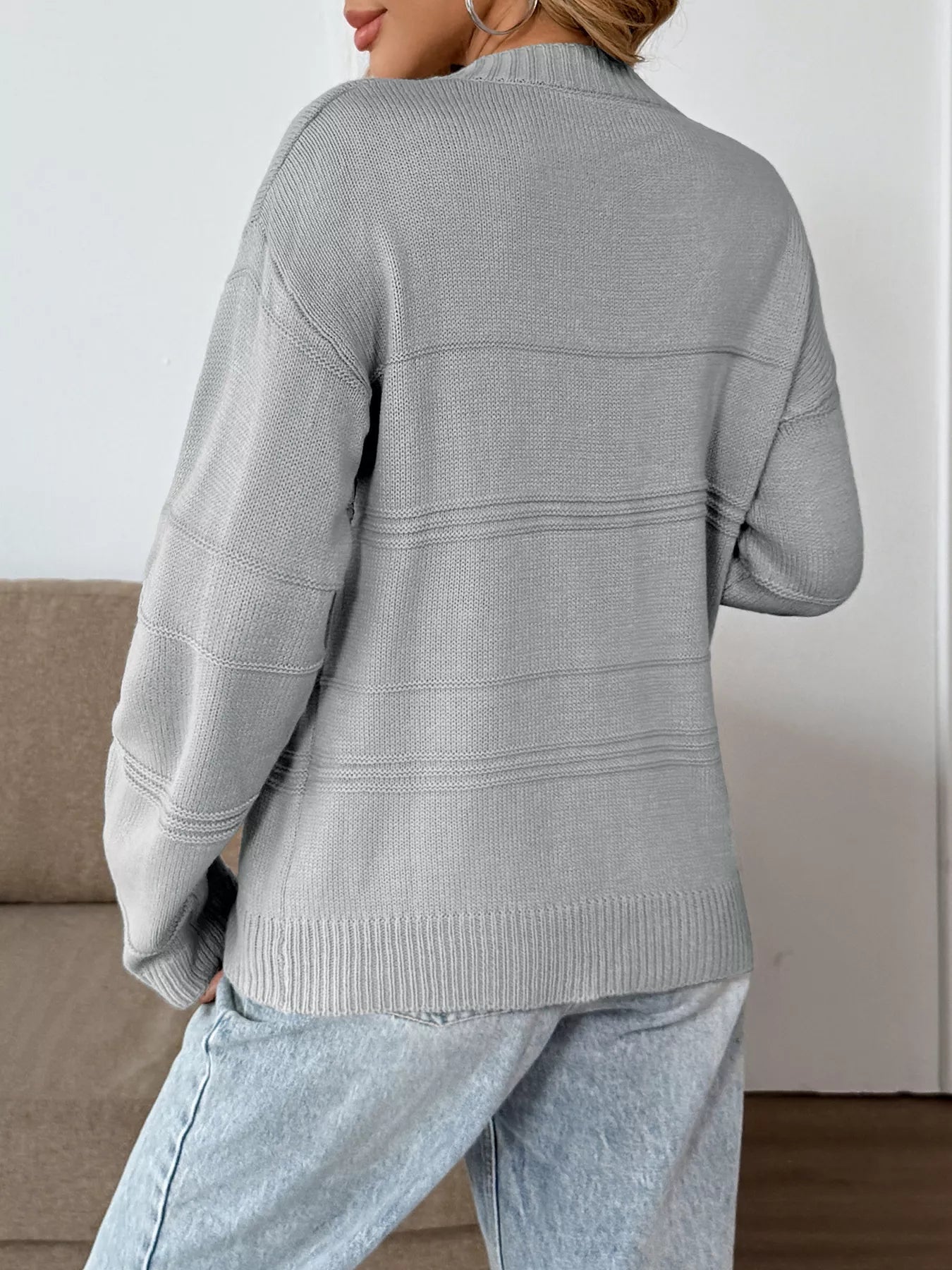 V-Neck Dropped Shoulder Sweater Trendsi