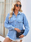 Pearl Detail Pocketed Button Up Denim Jacket nicholesgifts