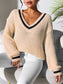 Contrast Trim V-Neck Long Sleeve Sweater nicholesgifts