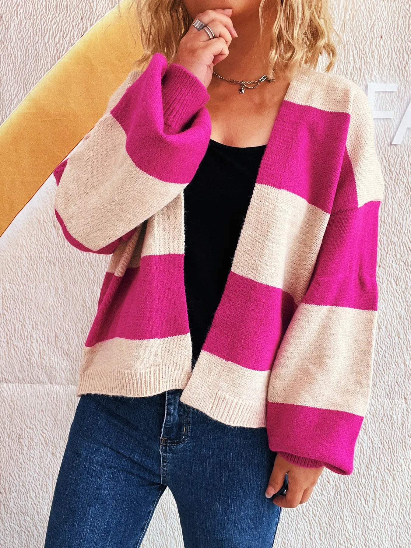Color Block Open Front Cardigan