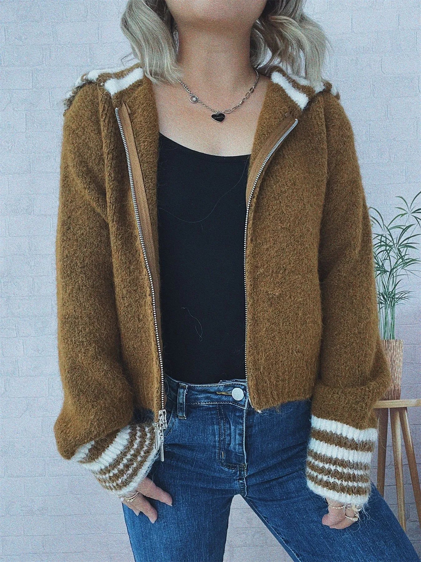 Striped Zip-Up Cardigan NicholesGifts