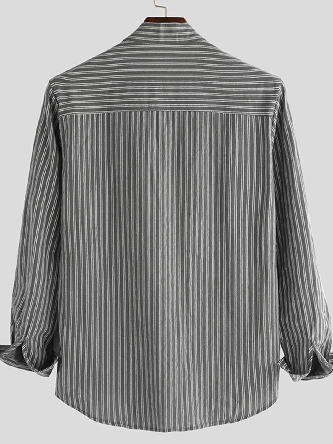 Men's Full Size Striped Button Up Long Sleeve Shirt Plus Size NicholesGifts