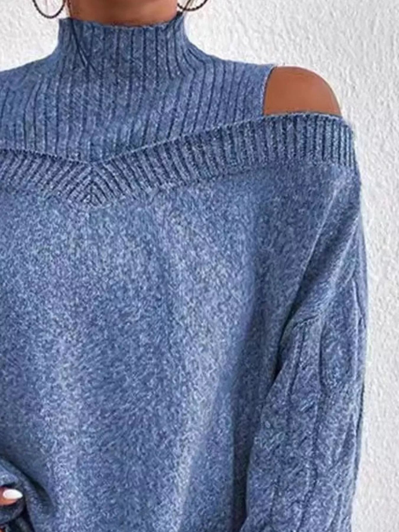 Women Cold Shoulder Turtleneck Sweater nicholesgifts
