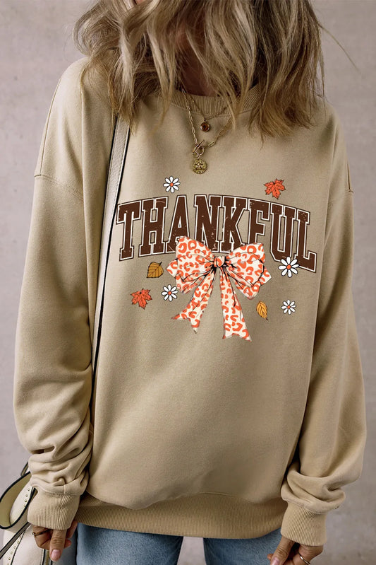 THANKFUL Bow Round Neck Long Sleeve Sweatshirt Trendsi