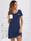 Contrast Trim Pocketed Round Neck Lounge Dress nicholesgifts