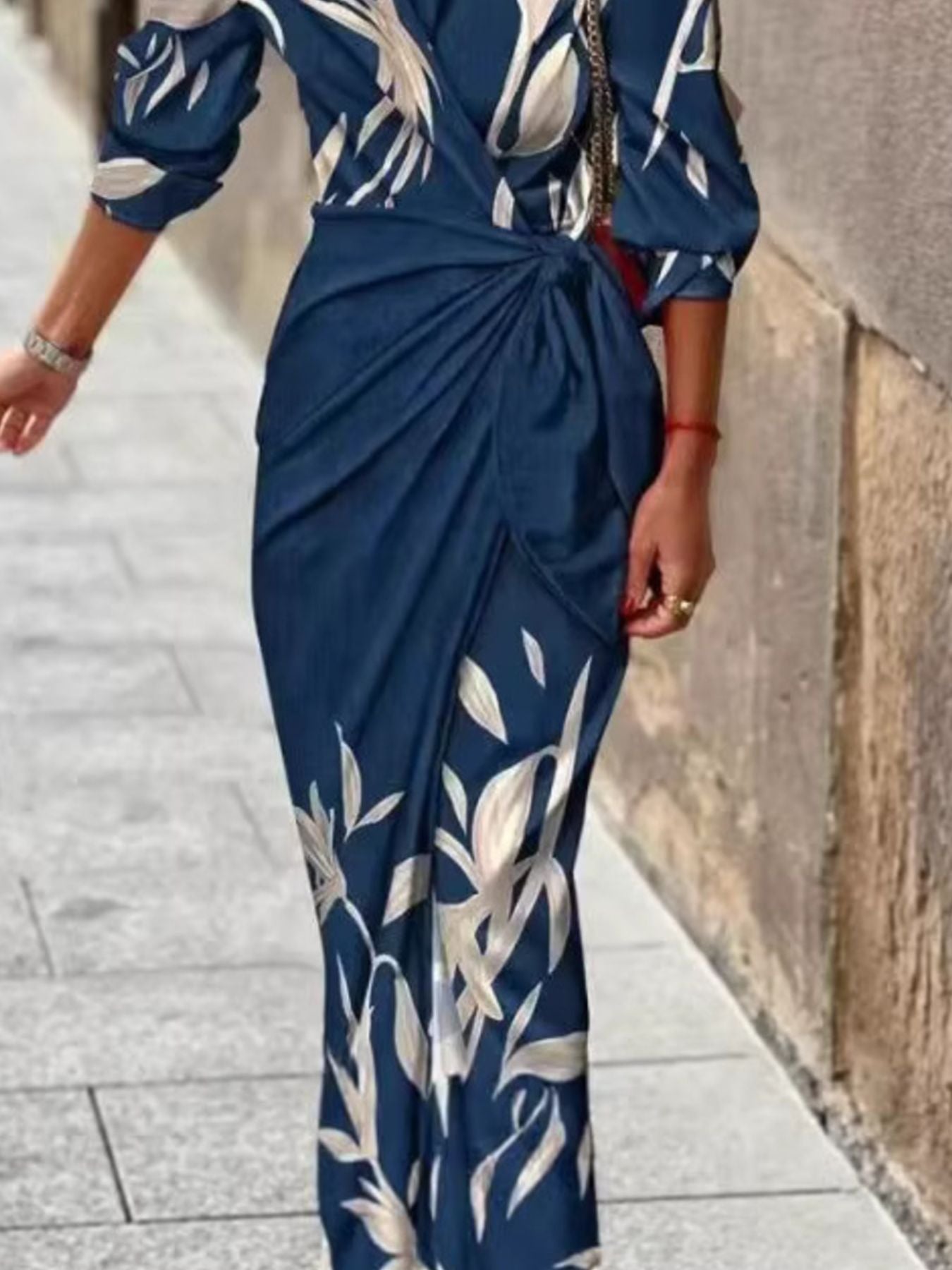 Full Size Printed Tied Wrap Midi Dress Plus Size nicholesgifts