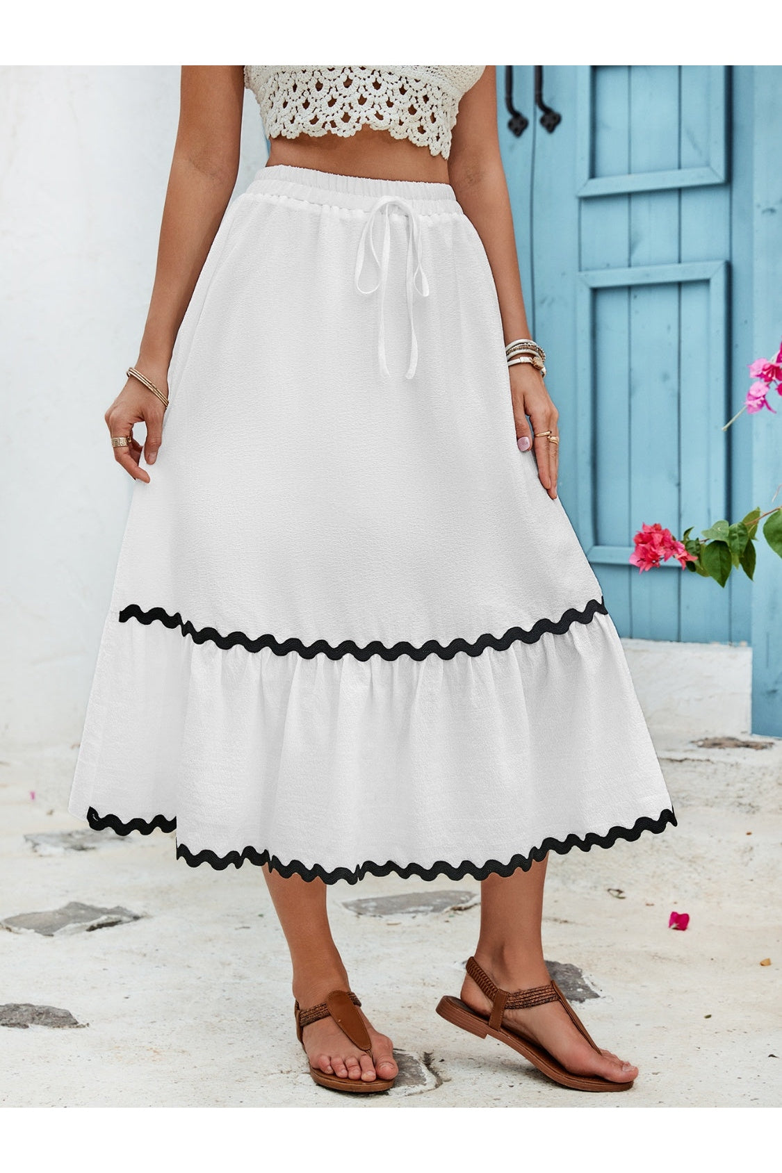 Women Tied Contrast Trim High Waist Skirt nicholesgifts