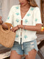 Embroidered V-Neck Short Sleeve Shirt nicholesgifts