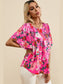 Smocked Printed Round Neck Half Sleeve Blouse nicholesgifts