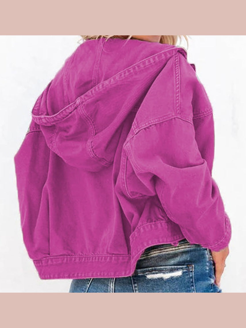 Hooded Dropped Shoulder Denim Jacket nicholesgifts