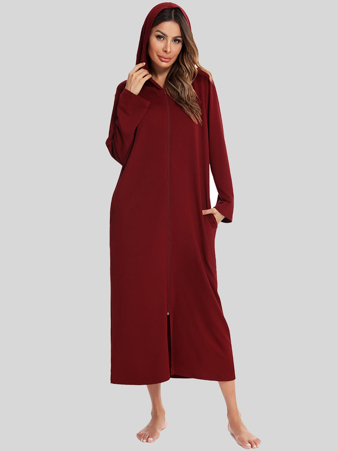 Zip Front Hooded Night Dress with Pockets nicholesgifts