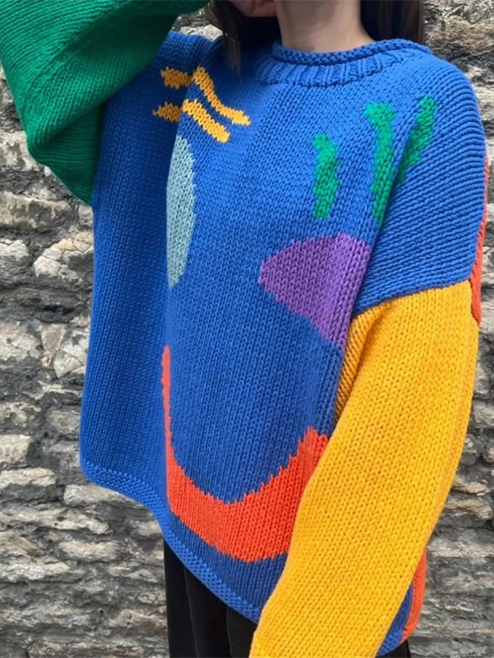 Contrast Drop Shoulder Long Sleeve Sweater nicholesgifts