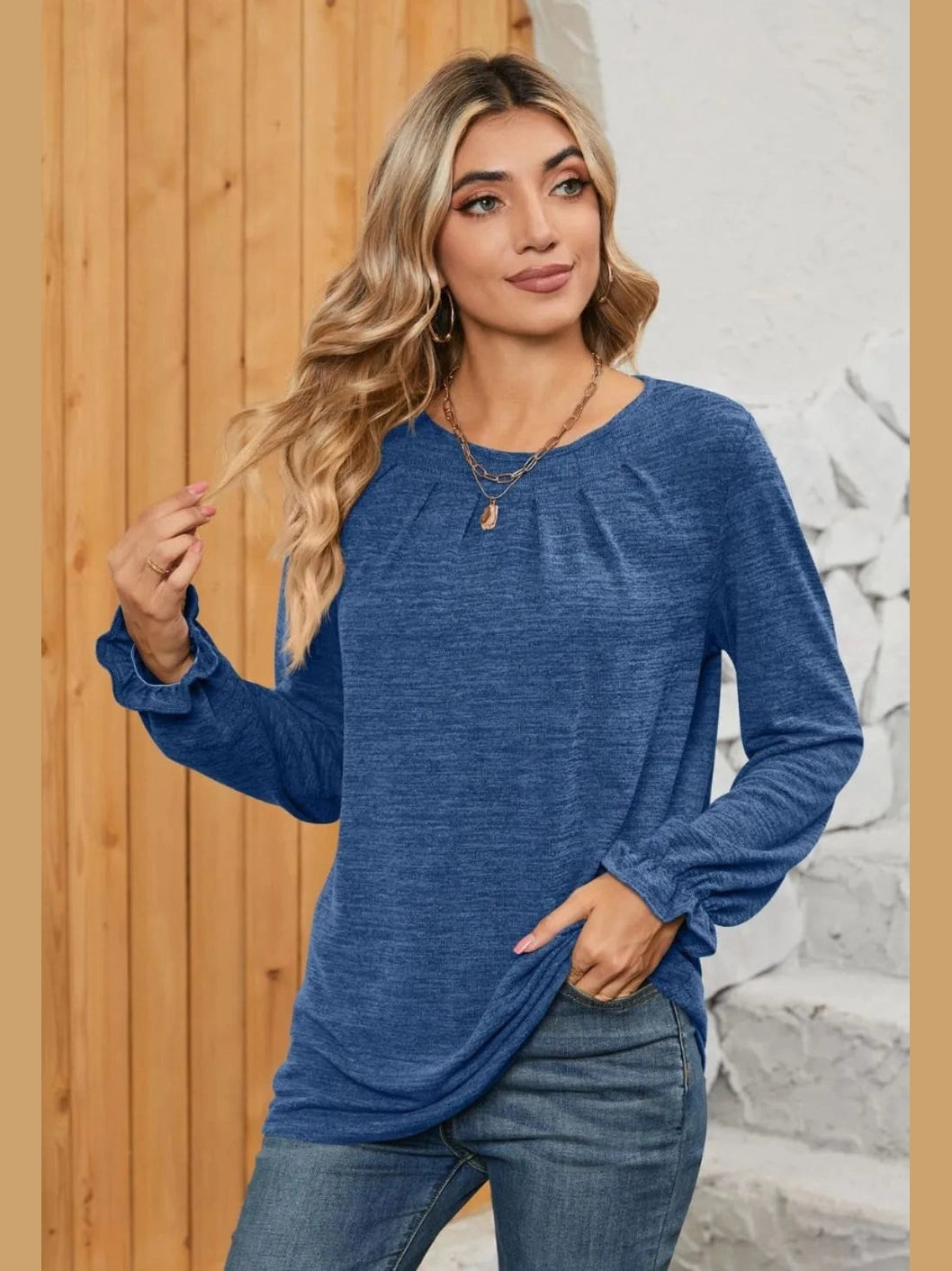 Ruched Round Neck Flounce Sleeve T-Shirt NicholesGifts
