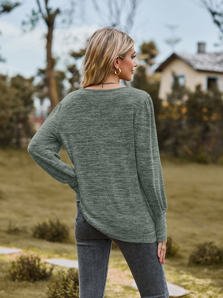 Round Neck Long Sleeve Buttoned T-Shirt NicholesGifts