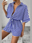 Striped Collared Neck Tie Waist Romper nicholesgifts