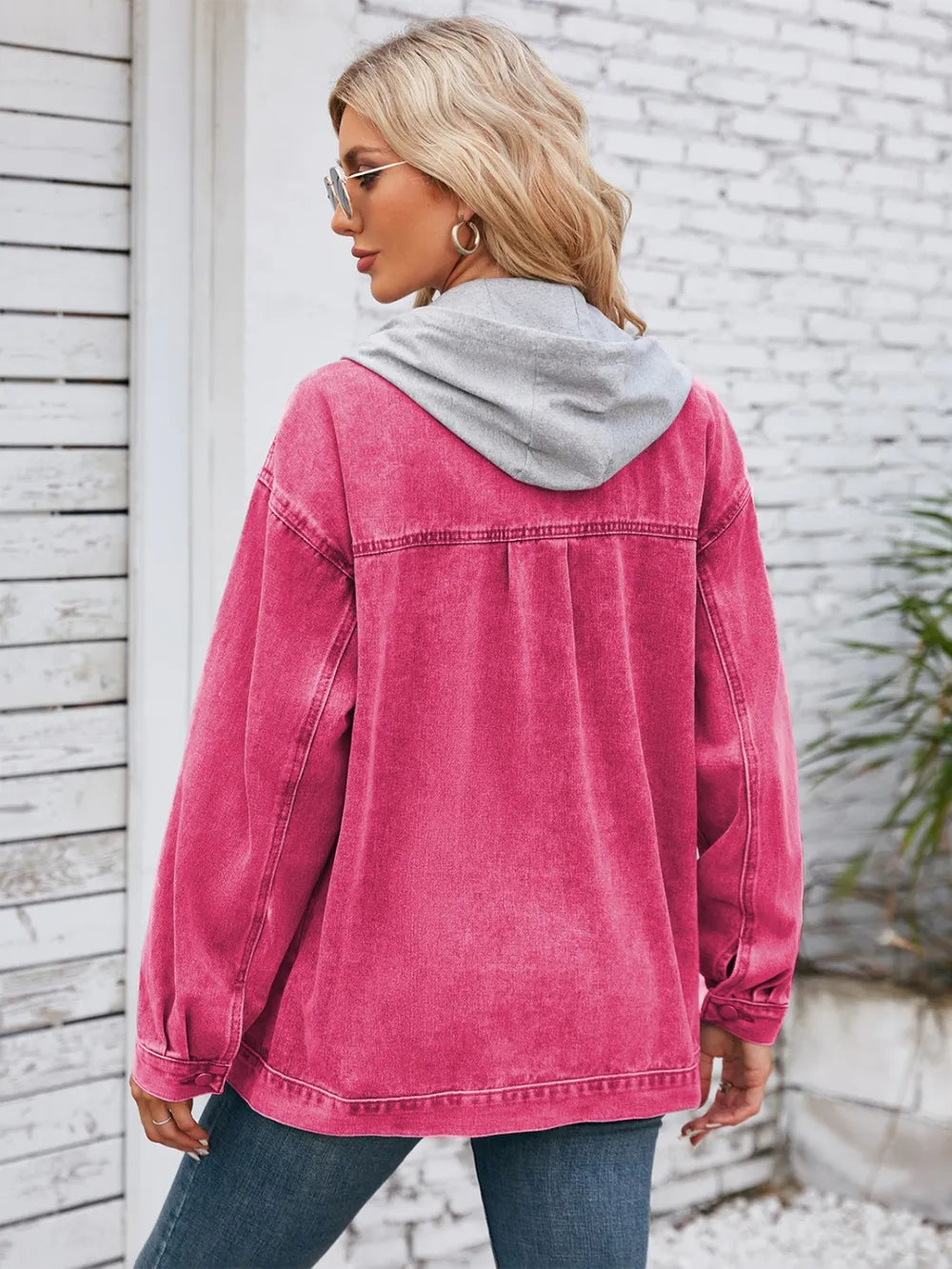 Pocketd Button Up Detachable Hooded Denim Jacket nicholesgifts