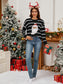 Women Sequin Santa Striped Round Neck Long Sleeve Sweater nicholesgifts