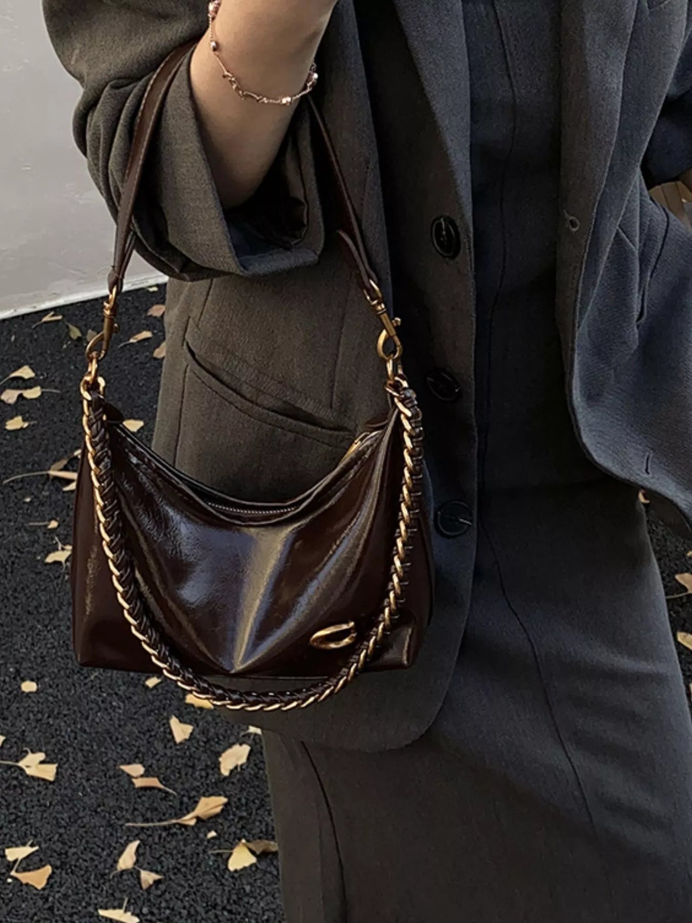 Leather Chain Shoulder Bag nicholesgifts