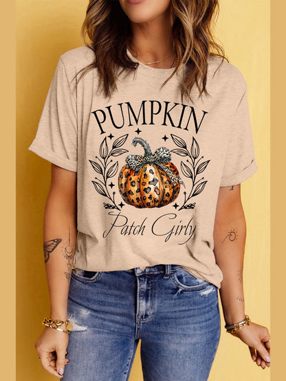 Pumpkin Graphic Round Neck Short Sleeve T-Shirt nicholesgifts
