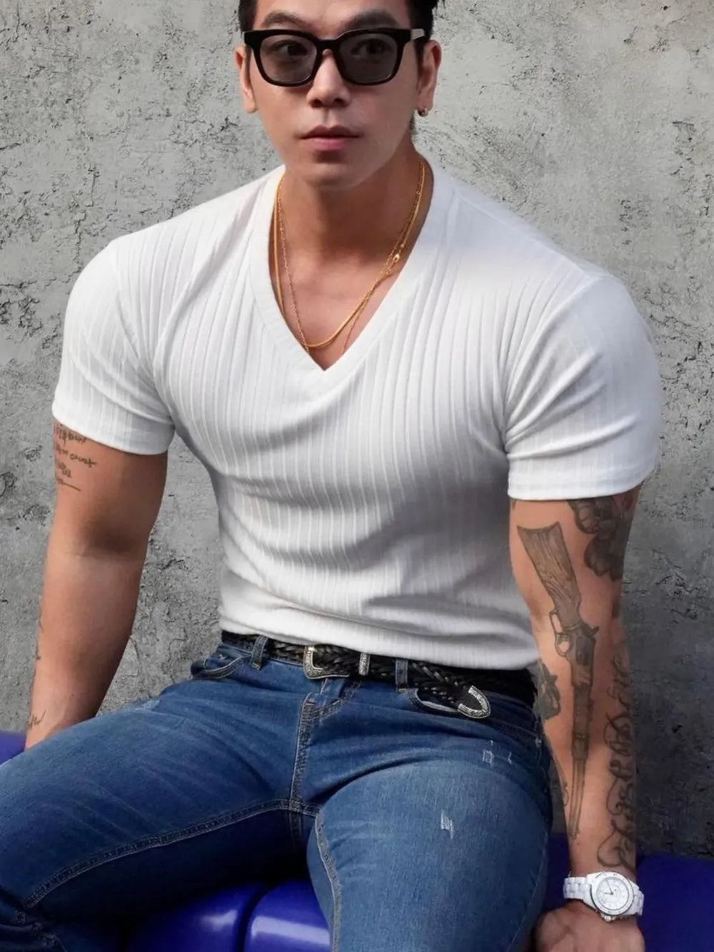 Men's Plus Size V-Neck Short Sleeve T-Shirt Trendsi