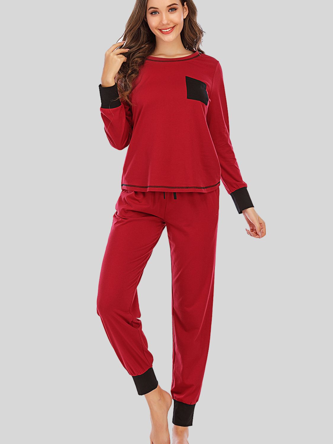 Round Neck Top and Pants Lounge Set nicholesgifts