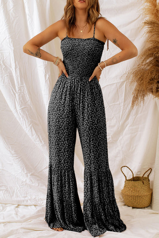 Floral Spaghetti Strap Wide Leg Jumpsuit nicholesgifts