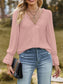 Lace Trim V-Neck Blouse with Flounce Sleeves nicholesgifts
