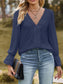 Lace Trim V-Neck Blouse with Flounce Sleeves nicholesgifts
