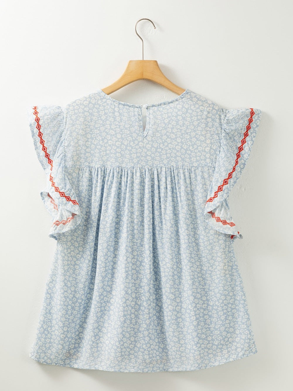 Embroidered Round Neck Cap Sleeve Blouse nicholesgifts