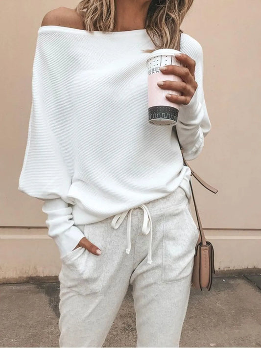 Full Size One-Shoulder Ribbed Sweater Plus Size Trendsi